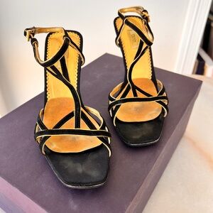 PRADA Black & Gold Strappy Heels size 37 with original box and dust bag